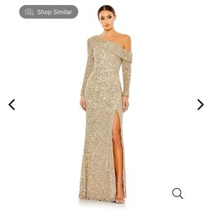 Mac Duggal Sequin Drop Shoulder Long Sleeve Gown